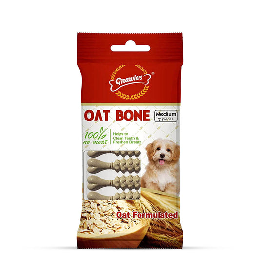 Gnawlers Oat Bone No Meat Oat Formulated 7-in-1 Medium Dog Dental Treat – 60g