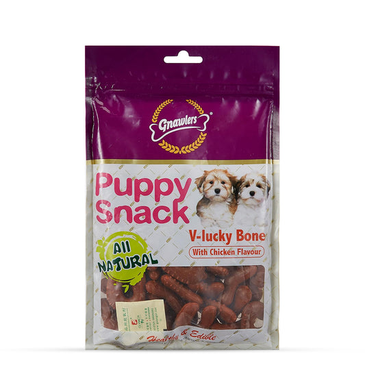 Gnawlers Puppy Snack V Lucky Bone Chicken Flavor Puppy Treat - 270g