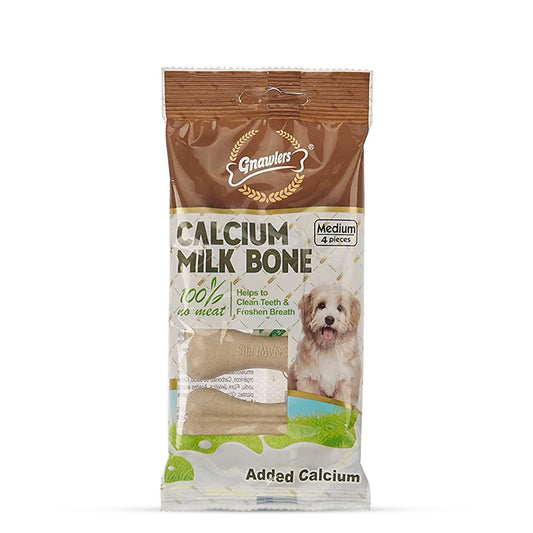 Gnawlers Calcium Milk Bone No Meat with Added Calcium 4-in-1 Medium Dog Dental Treat – 90g