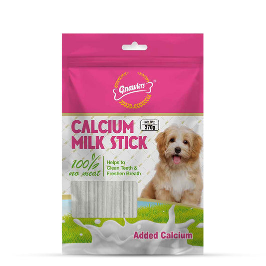 Gnawlers Calcium Milk Sticks No Meat with Added Calcium Dog Dental Treat - 270g