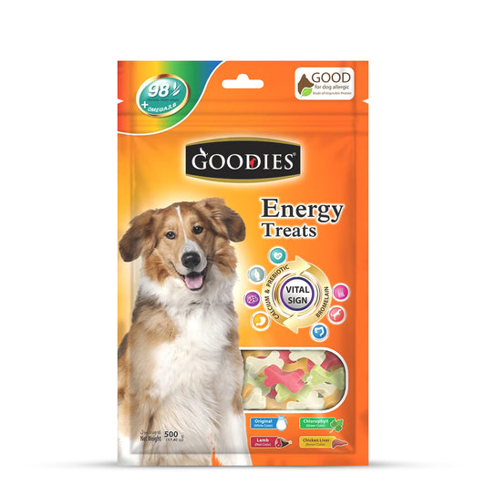 Goodies Energy Treats Cut Bone Original, Lamb, Chlorophyll & Chicken Liver Flavour Dog Dental Treat - 500g