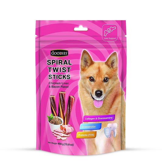 Goodies Spiral Twist Sticks Chicken Liver & Bacon Flavour Dog Dental Treat - 450g