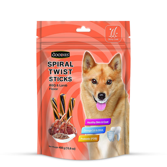 Goodies Spiral Twist Sticks BBQ & Lamb Flavour Dog Dental Treat - 450g