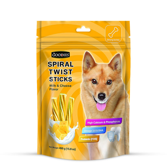 Goodies Spiral Twist Sticks Milk & Cheese Flavour Dog Dental Treat - 450g